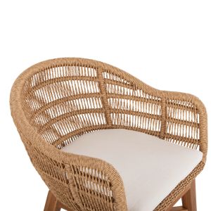 Стол Lamora Hm9826 от тиково дърво със синтетично въже и възглавница 60x61x78cm