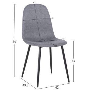 Chair Leonardo Hm00100,26 Gray Fabric Black Metal Legs 42x49,5x89hcm