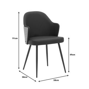 Chair Marci black Pu-black metal legs 58x58x91cm