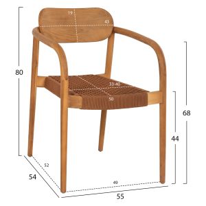 Стол Oslo Hm9636,01 от тиково дърво с кафеви въжета 55x54x80hcm
