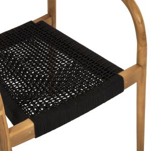 Стол Oslo Hm9636,02 от тиково дърво с черни въжета 55x54x80hcm