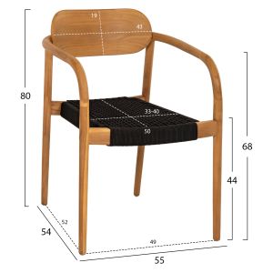 Стол Oslo Hm9636,02 от тиково дърво с черни въжета 55x54x80hcm