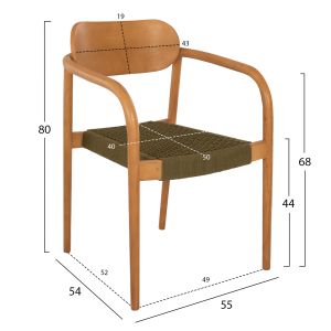 Стол Oslo Hm9636,05 от тиково дърво със зелени въжета 55x54x80hcm