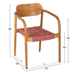 Стол Oslo Hm9636,06 от тиково дърво с розови въжета 55x54x80hcm