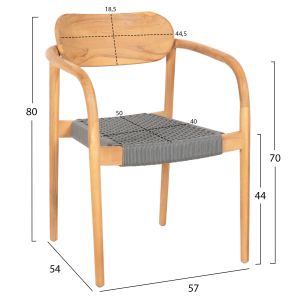 Стол Oslo масивно тиково дърво - сиво въже 55x54x80hcм Hm9636,08