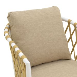 PELUXE CHAIR, ALUMINUM, WHITE-POLYETHYLENE ROPE, NATURAL-BEIGE CUSHIONS, 57X60X78CM