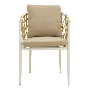 PELUXE CHAIR, ALUMINUM, WHITE-POLYETHYLENE ROPE, NATURAL-BEIGE CUSHIONS, 57X60X78CM
