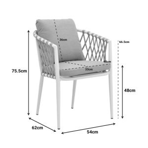 PELUXE CHAIR, ALUMINUM, WHITE-POLYETHYLENE ROPE, NATURAL-BEIGE CUSHIONS, 57X60X78CM