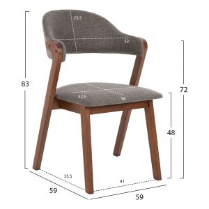 Стол Rider Hm9734,01 от каучуково дърво със сива дамаска 59x59x83hcm