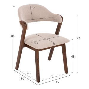 Стол Rider Hm9734,02 от каучуково дърво с дамаска цвят екрю 59x59x83hcm