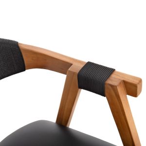 Стол Rimini тиково дърво в естествено-черно въже и Pu седалка 60x61x76hcm Hm9867