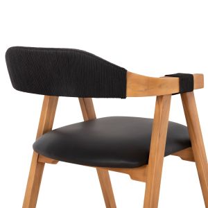 Стол Rimini тиково дърво в естествено-черно въже и Pu седалка 60x61x76hcm Hm9867