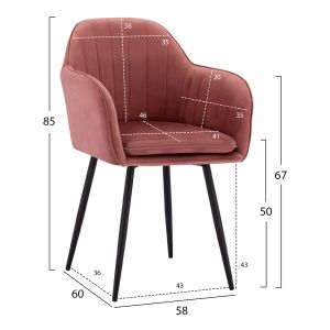 Стол Shara плюш пепел от рози черни метални крака Hm8726,02