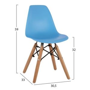 Twist Kid Chair Hm8453.08 with Wooden Legs and Blue Pp Seat 30.5x33x59cm