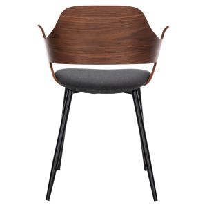 Стол Velp дърво цвят орех - черни метални крака - сива дамаска 55,5x50x79hcm Hm9616,04