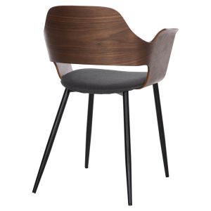 Стол Velp дърво цвят орех - черни метални крака - сива дамаска 55,5x50x79hcm Hm9616,04