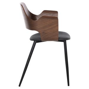 Стол Velp дърво цвят орех - черни метални крака - сива дамаска 55,5x50x79hcm Hm9616,04