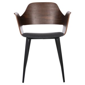 Стол Velp дърво цвят орех - черни метални крака - сива дамаска 55,5x50x79hcm Hm9616,04