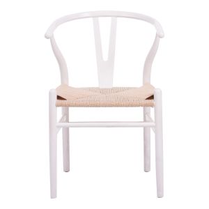 Стол Wishbone от каучуково дърво и въже в бяло 60x51x80см
