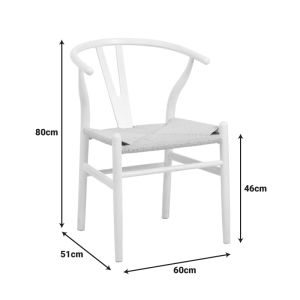 Стол Wishbone от каучуково дърво и въже в бяло 60x51x80см