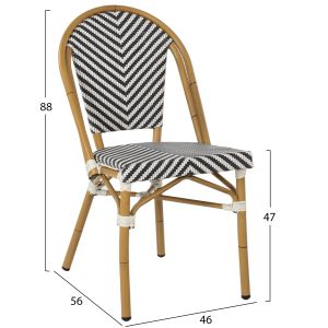 Стол алуминиев бамбуков външен вид, текстилен черно-бял 46x56x88hcm Hm5860,01