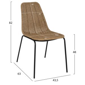 Стол метал и естествен ратан Hm5867,01 43,5x63x82hcm