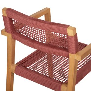 Стол с подлакътници Charlotte от тиково дърво с въже цвят керемидено розов 59x54x83hcм Hm9637,06