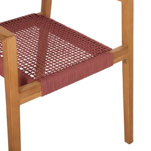 Стол с подлакътници Charlotte от тиково дърво с въже цвят керемидено розов 59x54x83hcм Hm9637,06