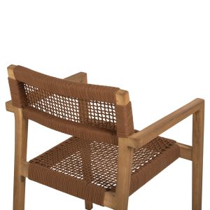 Стол с подлакътници Charlotte от тиково дърво с кафяво въже 59x54x83hcм Hm9637,01