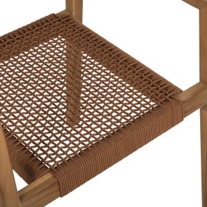 Стол с подлакътници Charlotte от тиково дърво с кафяво въже 59x54x83hcм Hm9637,01