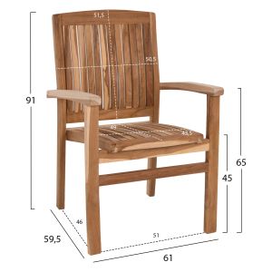 Стол с подлакътници Dart Hm9781 от тиково дърво 61x59,5x91cm