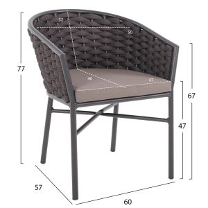 Стол с подлакътници алуминий и въже 55x60x75hcmhm5859,01