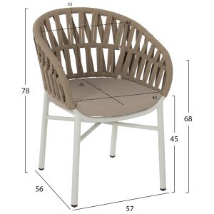Стол с подлакътници алуминий и въже 58x57x78ηcmhm5857,02