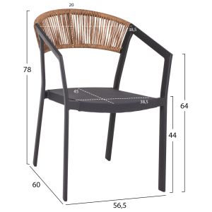 Стол с подлакътници алуминий и рата Hm5891,01 56,5x60x78hcm