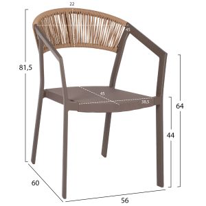 Стол с подлакътници алуминий и ратан Hm5891,03 56,5x60x78hcm