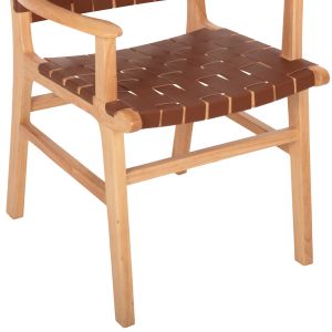 СТОЛ С ПОДЛАКЪТНИЦИ МАНГОВО ДЪРВО, КАФЯВА КОЖА FELIPE1LEATHER BROWN HM9328.0 62x59x86Hcm.