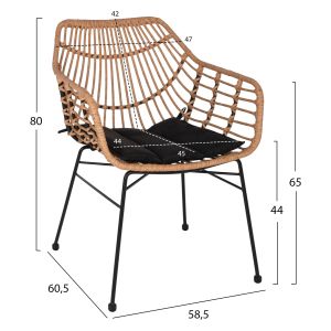 Стол с подлакътници метал и ратан Hm5864,01 58,5x60,5x80cm
