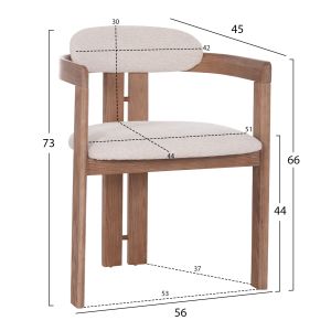 Стол-кресло за трапезария Kall Winsor Hm18247.01 бежово букле кафяви крака 56x45x73всм.