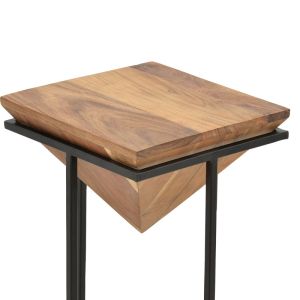 Miles Industrial side table solid acacia wood in natural shade with black metal legs 29x29x54cm