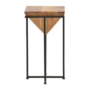 Miles Industrial side table solid acacia wood in natural shade with black metal legs 29x29x54cm