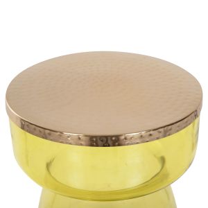 Side table Rane light green glass base-metal top in gold D36x47cm Hm9731