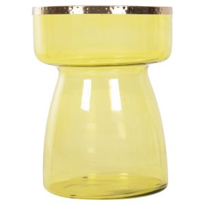Side table Rane light green glass base-metal top in gold D36x47cm Hm9731