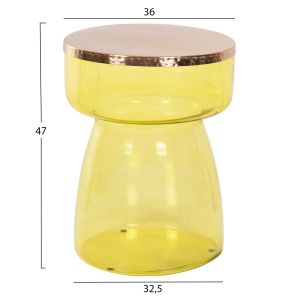 Side table Rane light green glass base-metal top in gold D36x47cm Hm9731