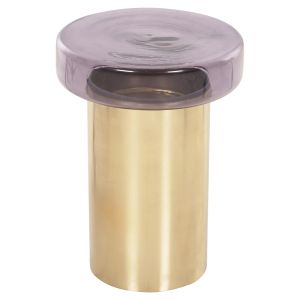 Side table Round Carmo purple glass top-gold metal base D39x54cm Hm9728