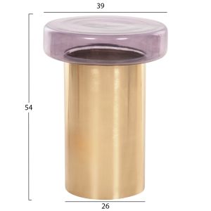 Side table Round Carmo purple glass top-gold metal base D39x54cm Hm9728
