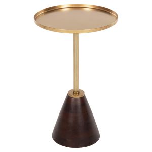 Side table Round Kappur mango wood in walnut color-metal in gold D38x62cm Hm9726