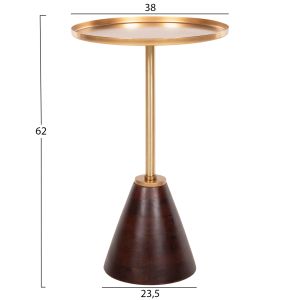 Side table Round Kappur mango wood in walnut color-metal in gold D38x62cm Hm9726