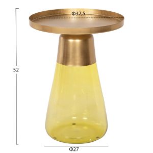 Side table Valery light green glass base-metal top in gold D39.5x52cm Hm9732