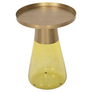 Side table Valery light green glass base-metal top in gold D39.5x52cm Hm9732