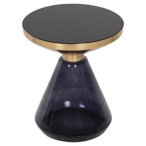 Side table Demmy black glass top and purple glass base - metal part in gold D41x48hcm Hm9727